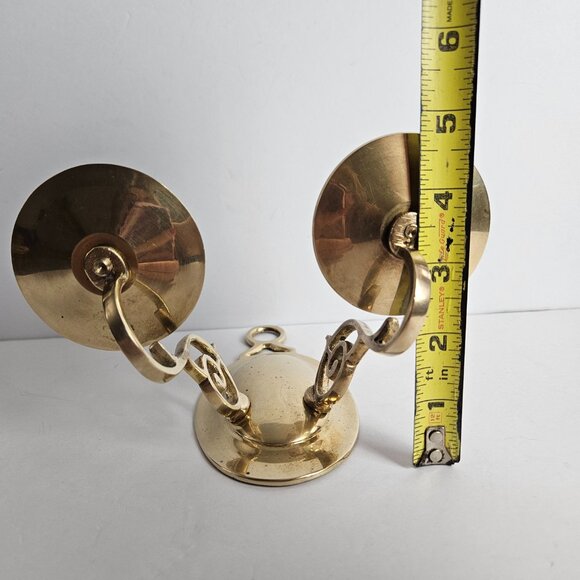 Vtg Solid Brass Candle Holder Double Ornate Scrolled Wall Sconce 6.25”t x 6.5"w - Picture 9 of 16